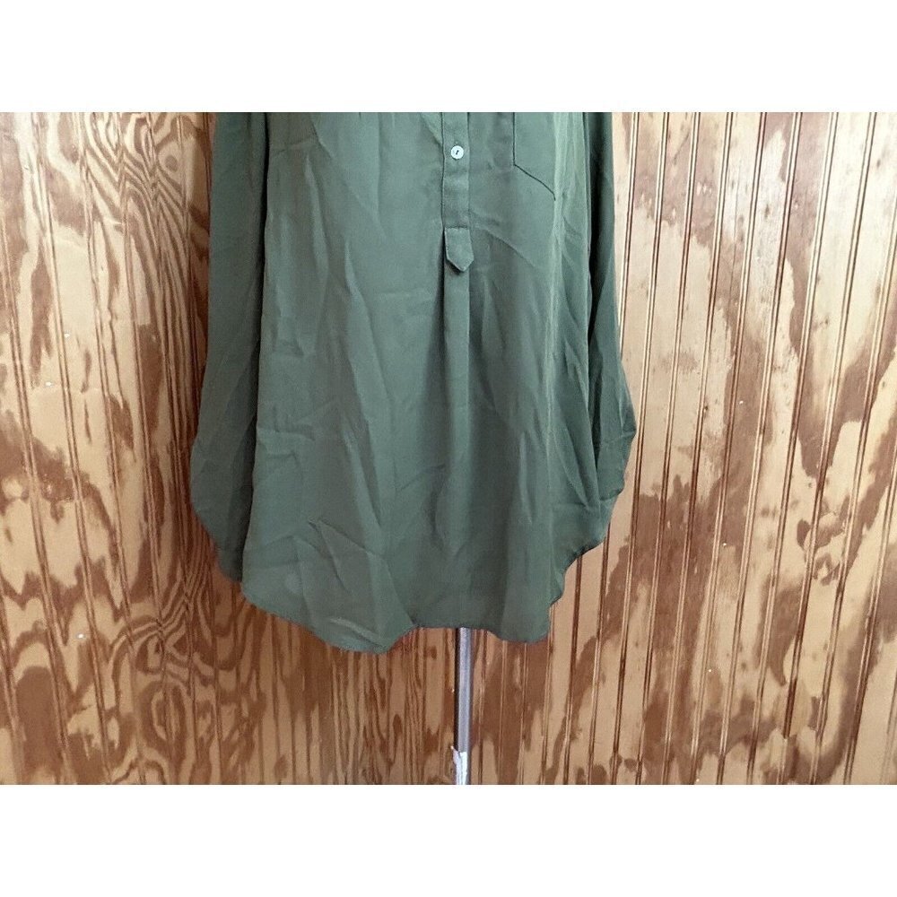 ModCloth Blouse Pullover V-Neck Solid Green Long … - image 2